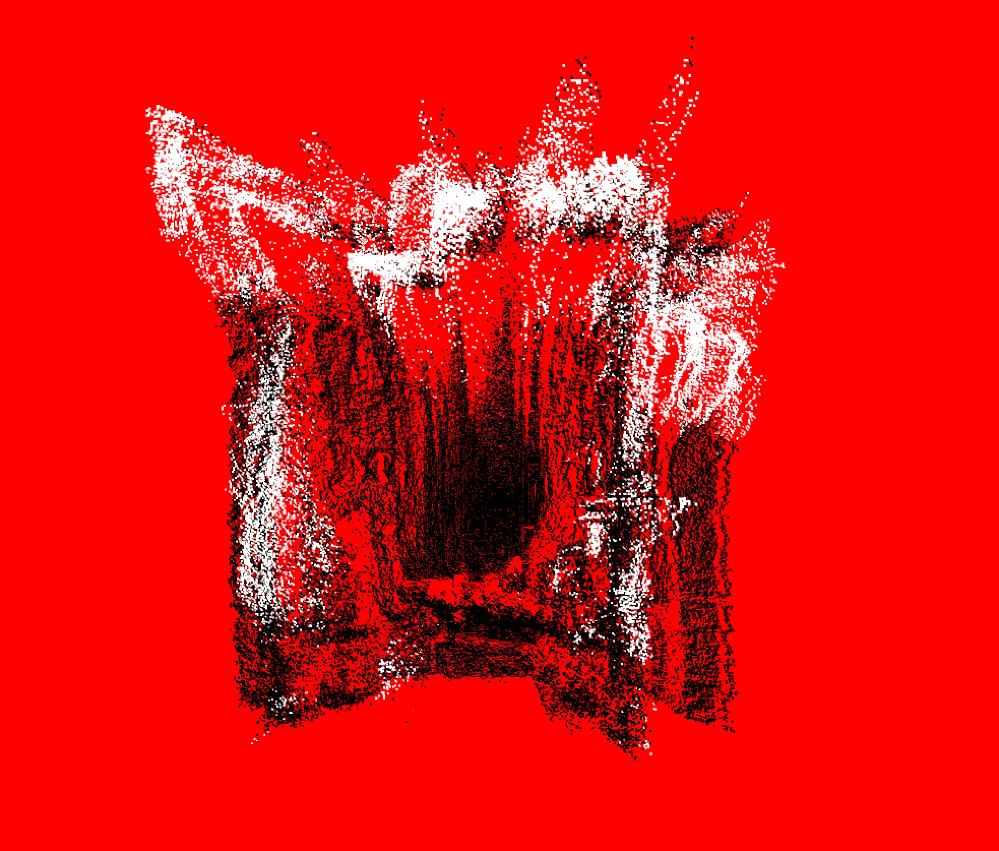 Close-up of the particle island with particles pushed outwards by the music